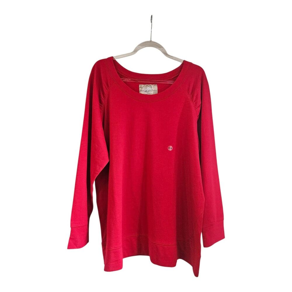 Avenue Knit Studio Womens 22/24 Sweatshirt Red Ruched Shoulders Long Sleeve